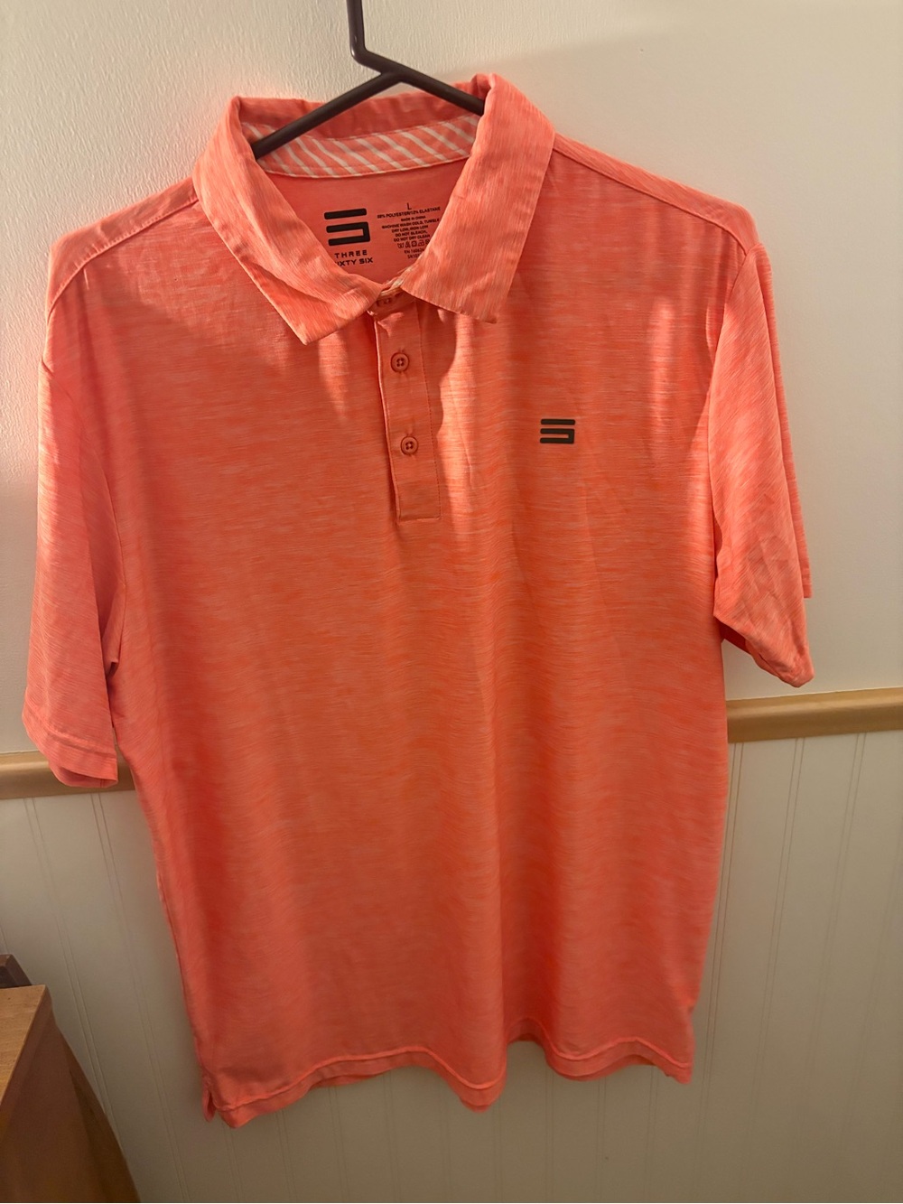Three Sixty Six 366 Mens Large Golf Polo Coral Orange Stretch Performance Shirt